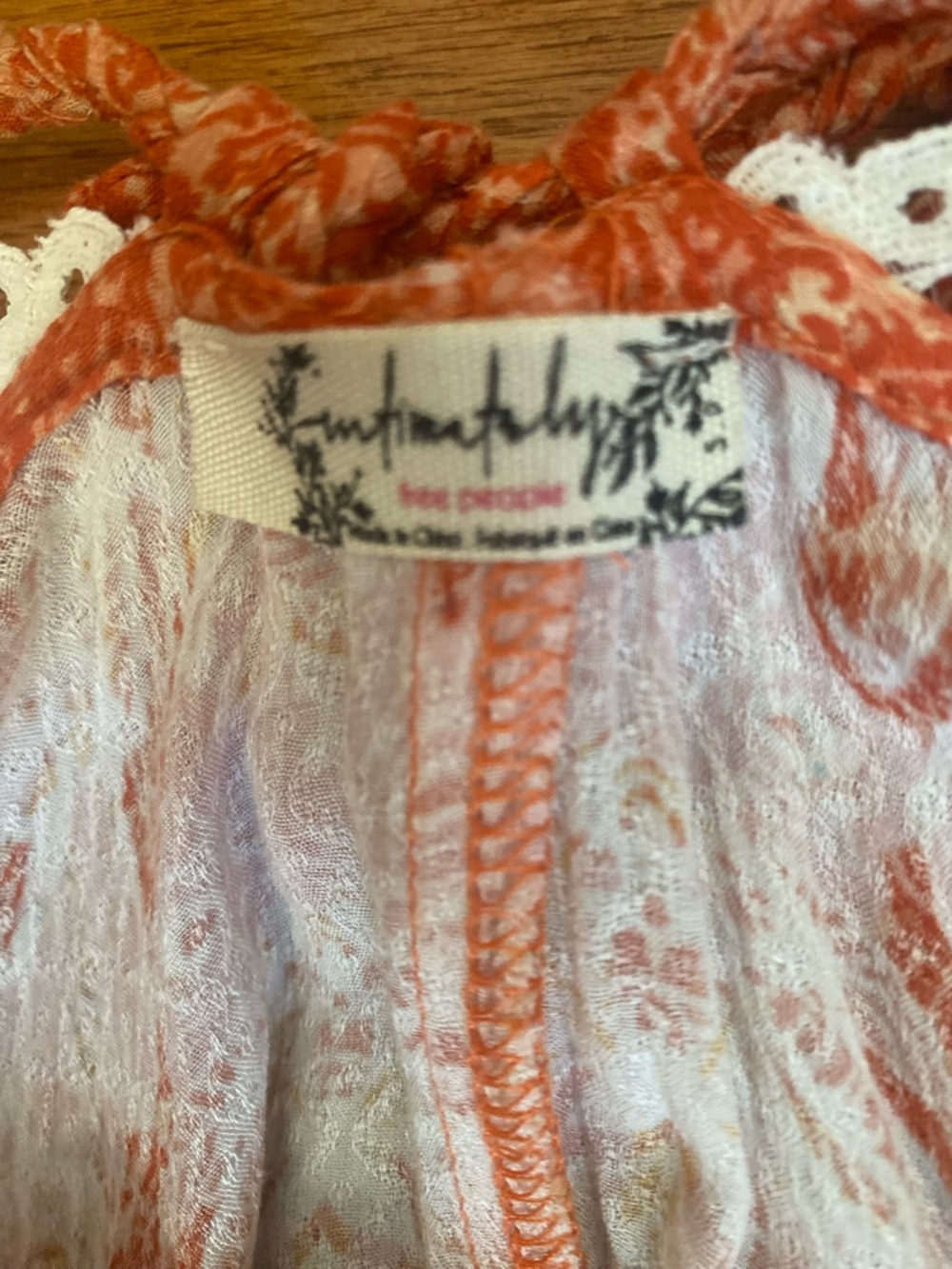 Free People Intimately Floral Lace Trim Slip Dress Orange Boho Babydoll Mini S - Picture 11 of 14